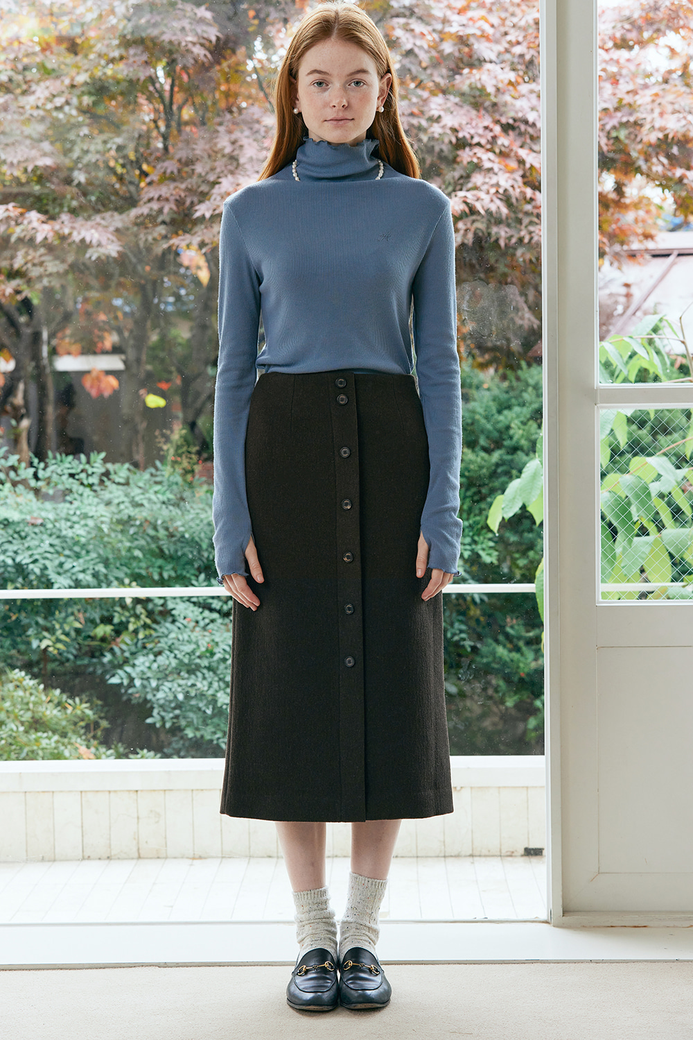 Wool Button H-Line Skirt_DBR