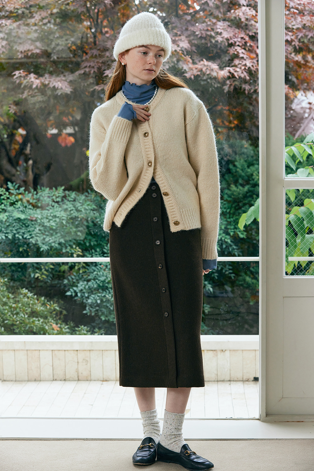 Wool Button H-Line Skirt_DBR