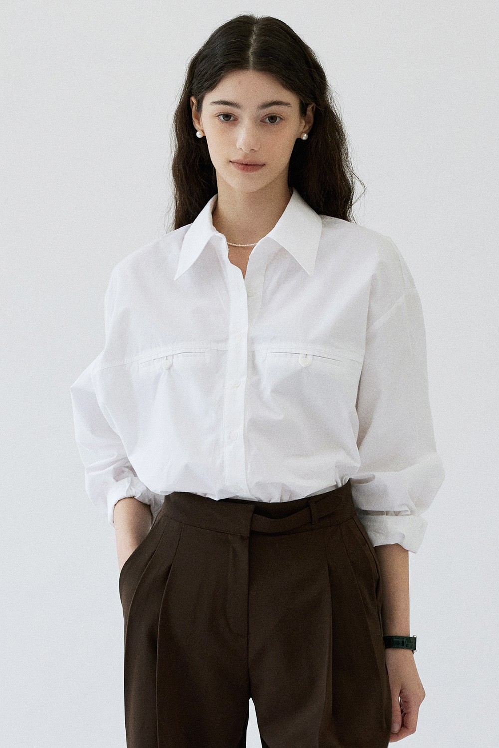 Front Pocket Detail Shirt_White